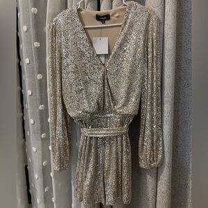 Light Gold Sequin Long Sleeve Romper